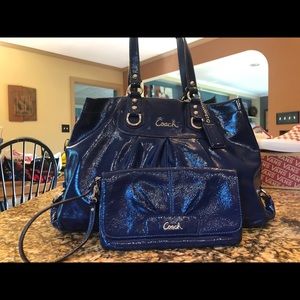 COACH ASHLEY BLUE PATENT LEATHER SATCHEL